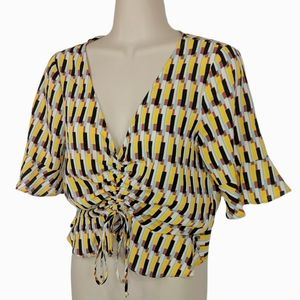 F21 Retro Ruffled Drawstring Self Tie Crop Top Sz S